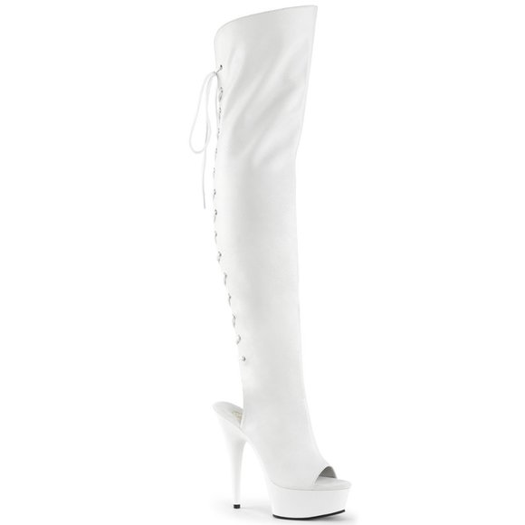 Pleaser Delight 3019 WPU White Faux Leather Thigh Highs Over The Knee Boot Heels - Picture 1 of 1